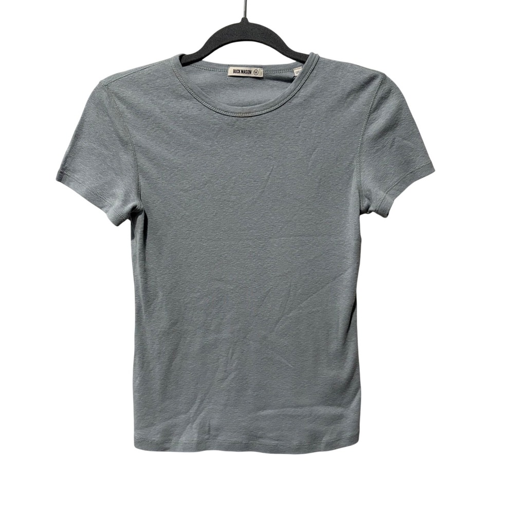 Buck Mason Heirloom Rib Tee Womens Medium Dusty Sky Blue Short Sleeve Crewneck
